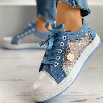 Lace Panel Sneakers – Casual Low-Top Fashion Trainers