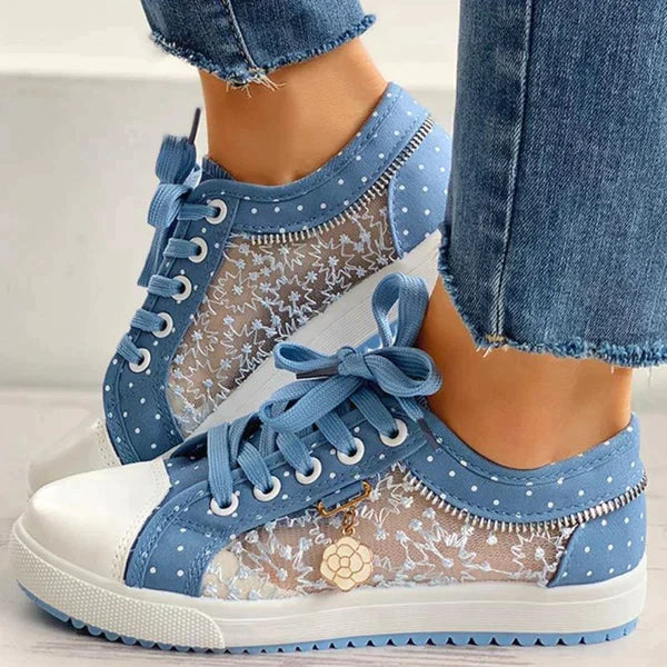 Lace Panel Sneakers – Casual Low-Top Fashion Trainers