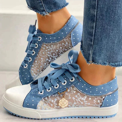 Lace Panel Sneakers – Casual Low-Top Fashion Trainers
