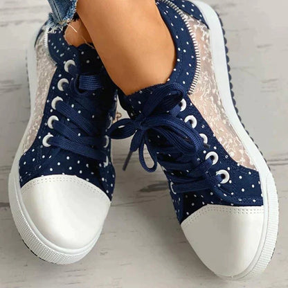 Lace Panel Sneakers – Casual Low-Top Fashion Trainers