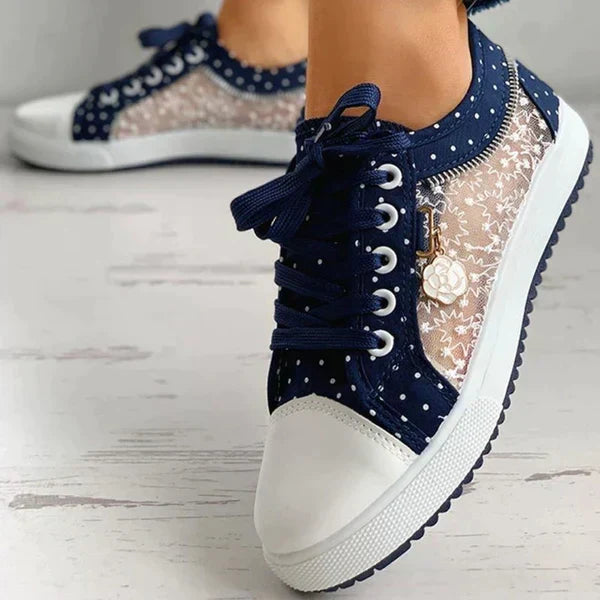 Lace Panel Sneakers – Casual Low-Top Fashion Trainers