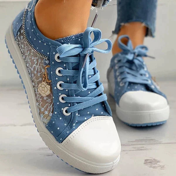 Lace Panel Sneakers – Casual Low-Top Fashion Trainers
