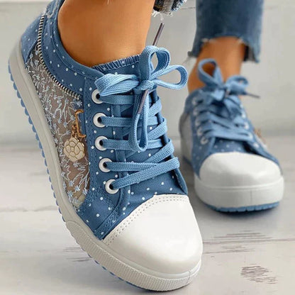 Lace Panel Sneakers – Casual Low-Top Fashion Trainers