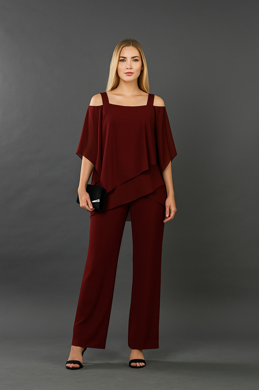 Women’s Elegant Cold-Shoulder Two-Piece Pants Set