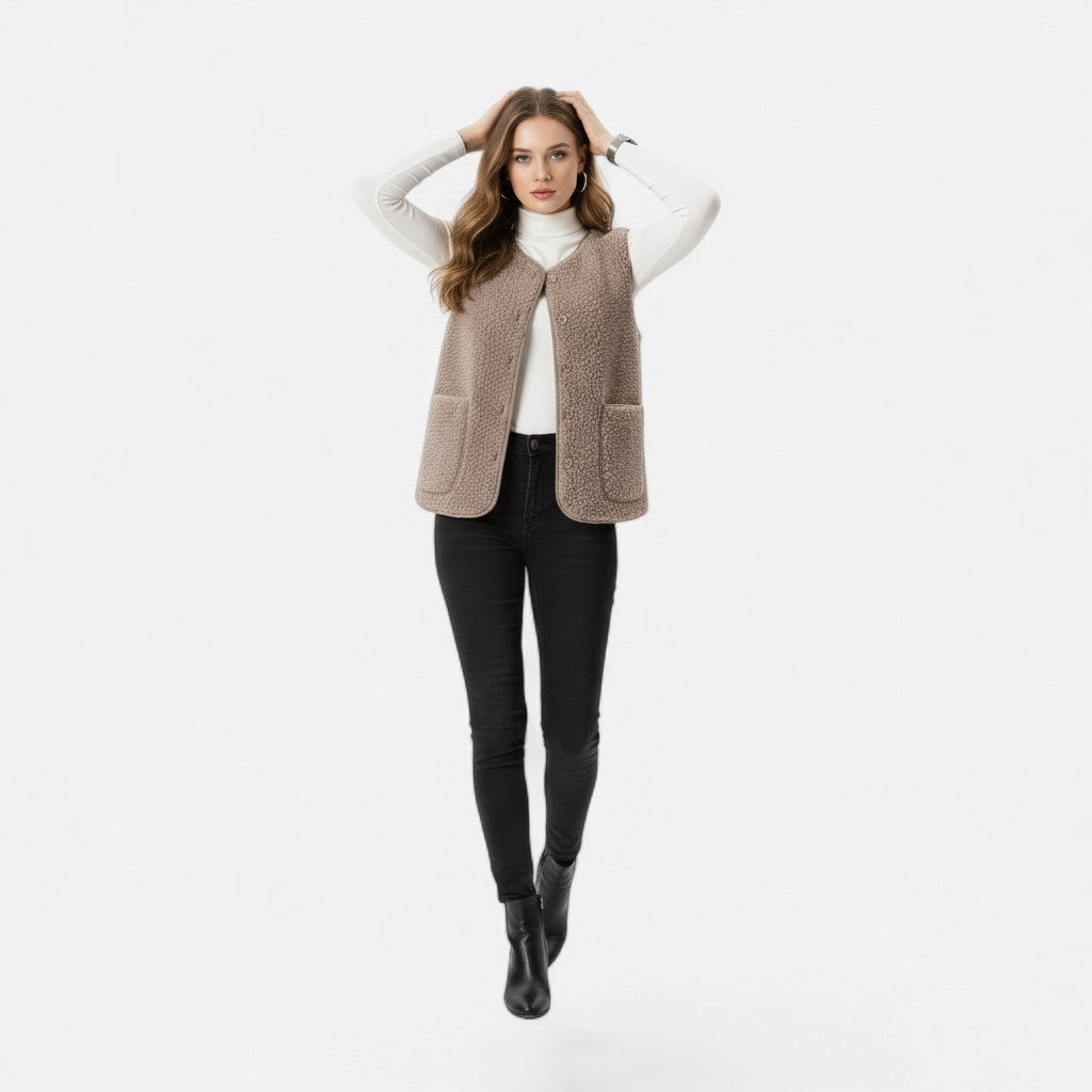 Women’s Cozy Button-Up Sherpa Vest