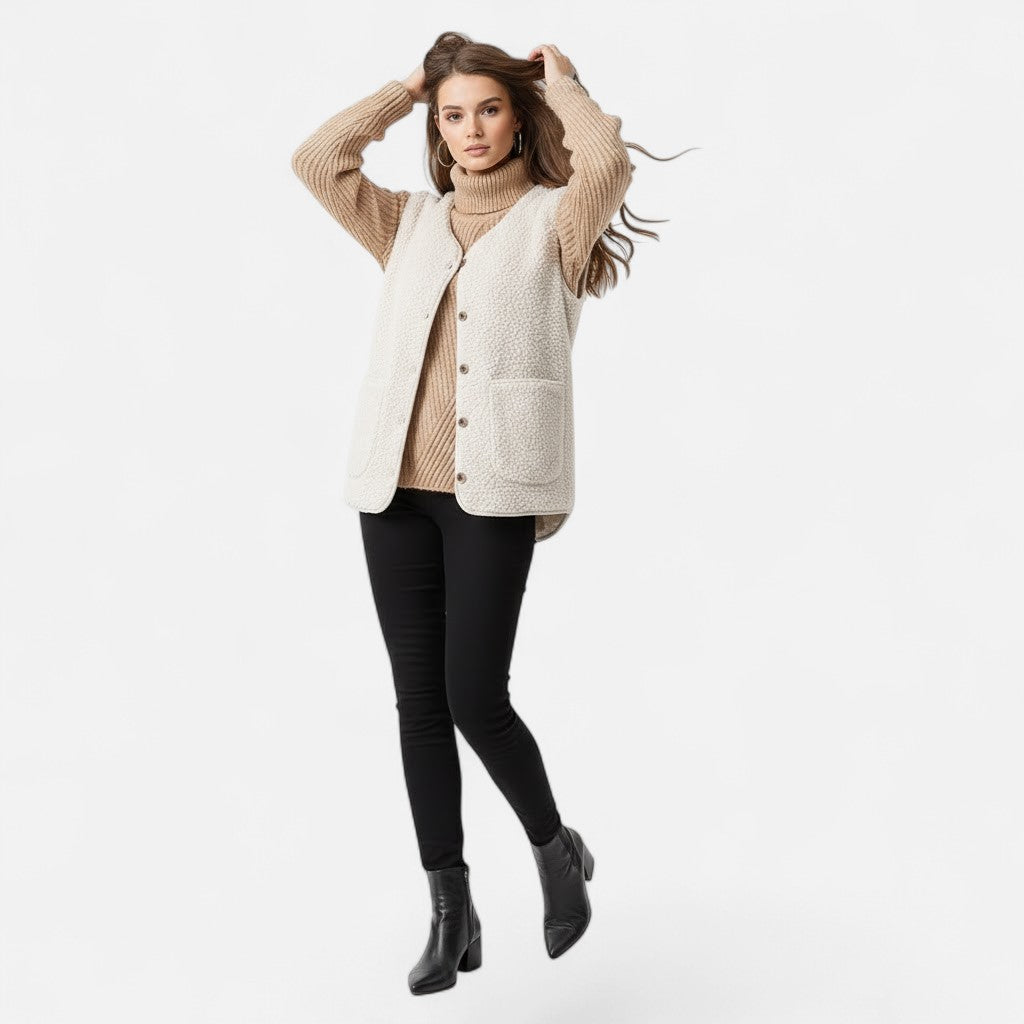 Women’s Cozy Button-Up Sherpa Vest