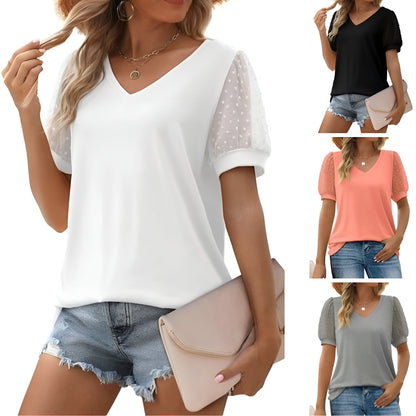 Elegant V Neck Puff Sleeve Top for Women