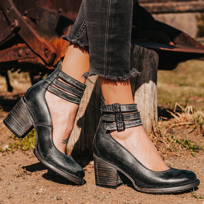 Women’s Vintage Buckle Strap Block Heel Shoes