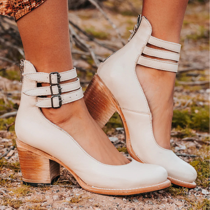 Women’s Vintage Buckle Strap Block Heel Shoes