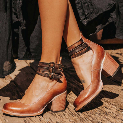 Women’s Vintage Buckle Strap Block Heel Shoes