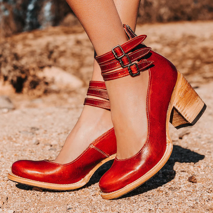 Women’s Vintage Buckle Strap Block Heel Shoes