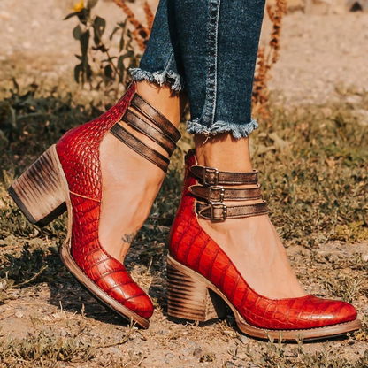 Women’s Vintage Buckle Strap Block Heel Shoes