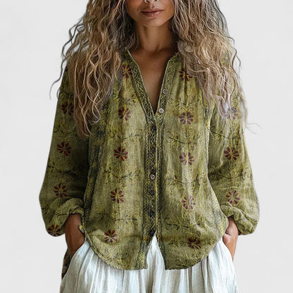 Mykayla Retro Leaf Print Blouse for Women