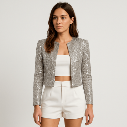 Elegant Sequin Cropped Blazer Jacket for Women