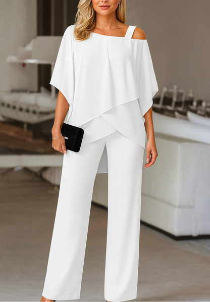 Women’s Elegant Cold-Shoulder Two-Piece Pants Set