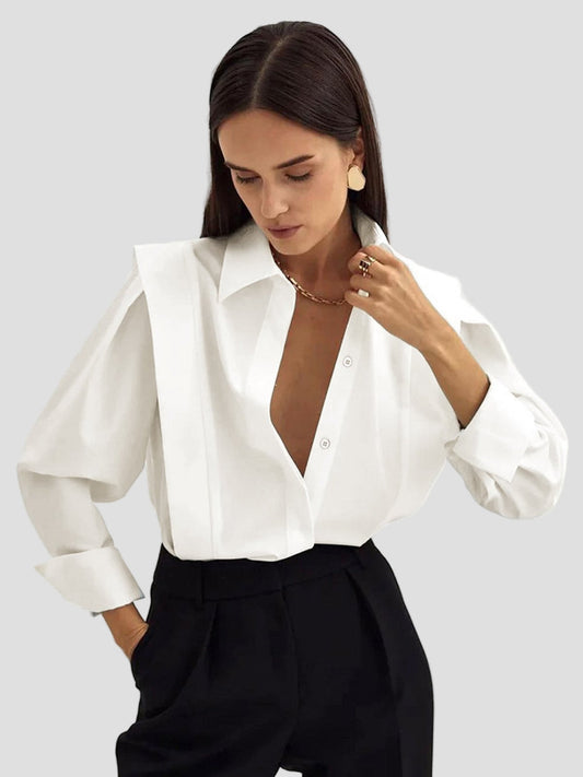 Elegant Women's Square Neck Button Down Shirt