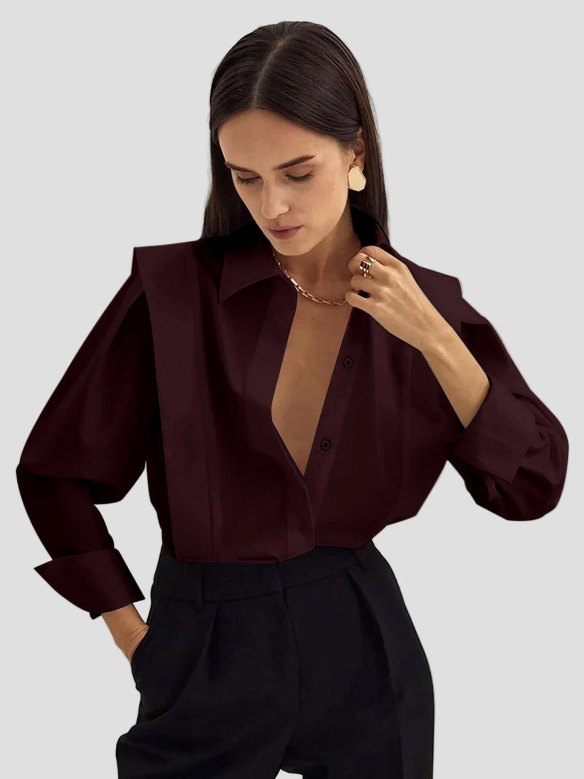 Elegant Women's Square Neck Button Down Shirt
