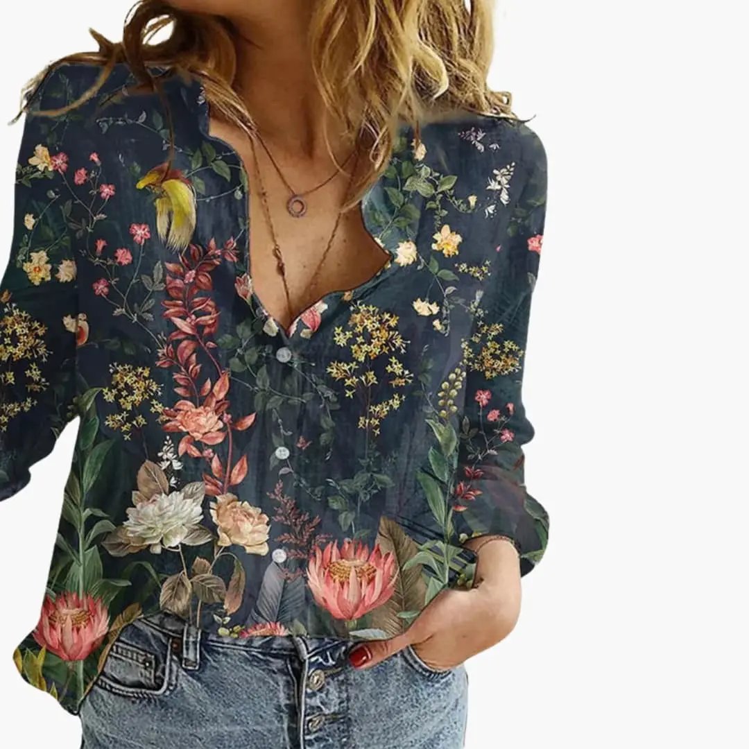 Women’s Artistic Print Casual V Neck Blouse