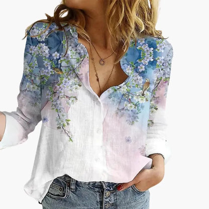 Women’s Artistic Print Casual V Neck Blouse