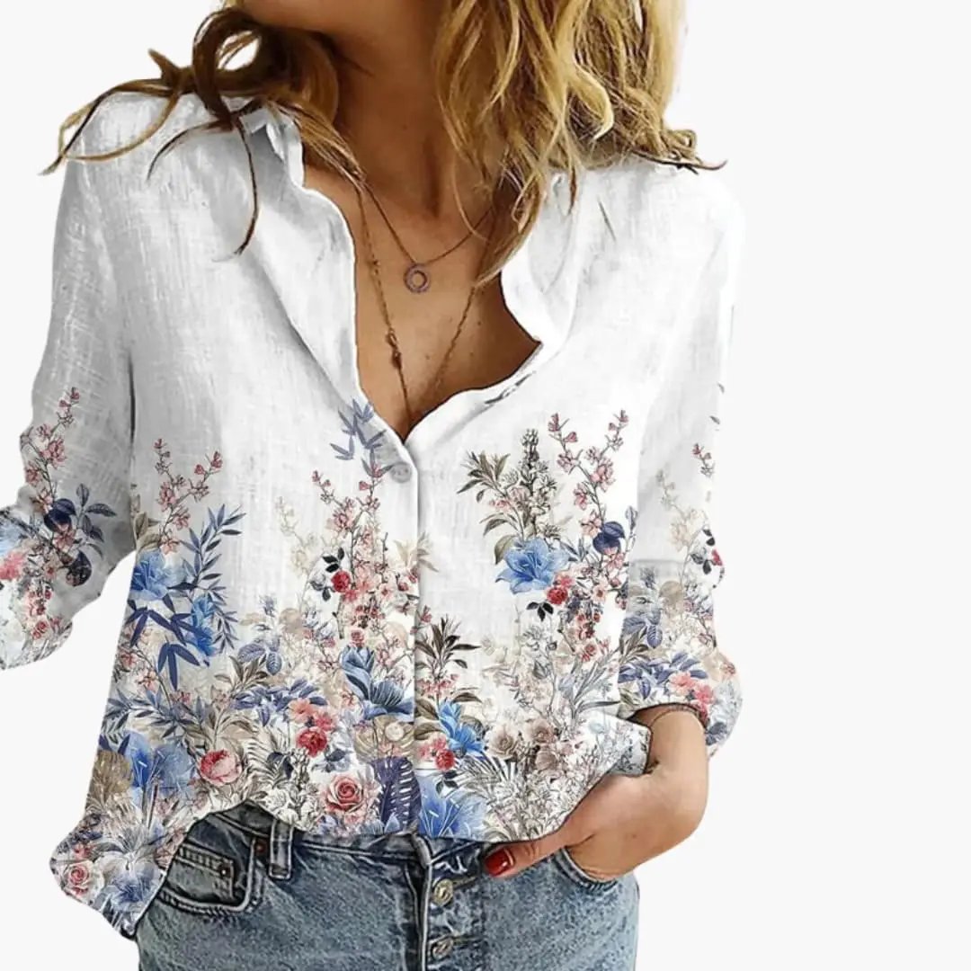 Women’s Artistic Print Casual V Neck Blouse