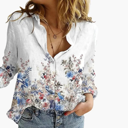 Women’s Artistic Print Casual V Neck Blouse