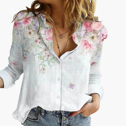 Women’s Artistic Print Casual V Neck Blouse