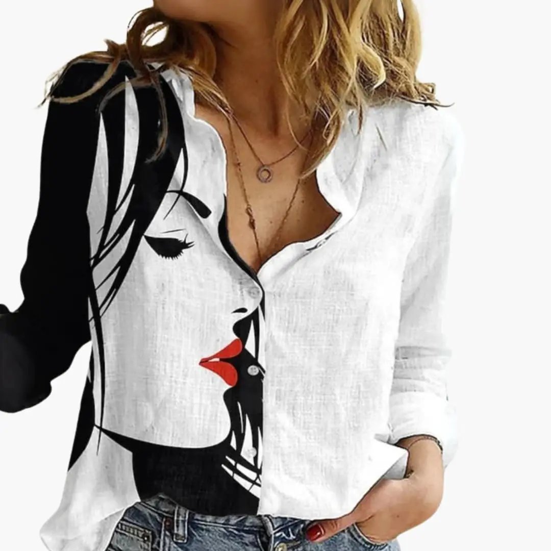 Women’s Artistic Print Casual V Neck Blouse
