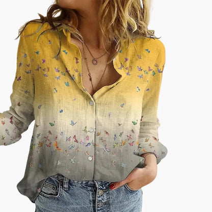 Women’s Artistic Print Casual V Neck Blouse