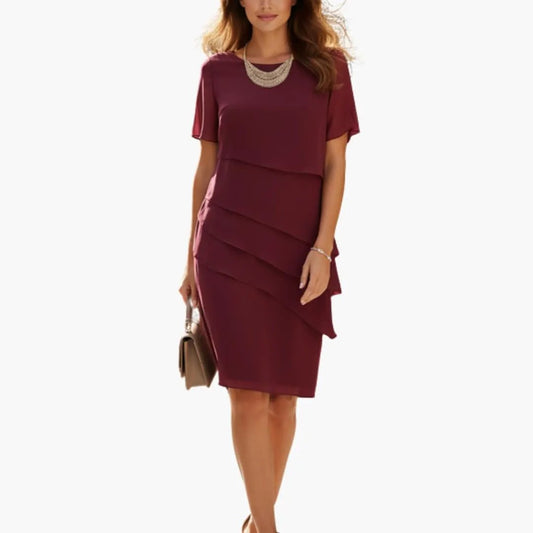 Elegant Layered Detail Midi Dress for Women