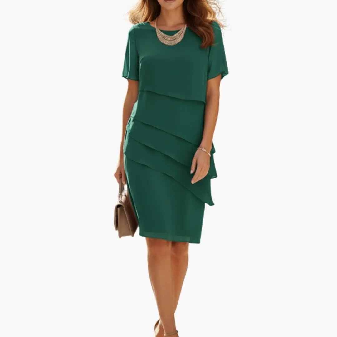 Elegant Layered Detail Midi Dress for Women