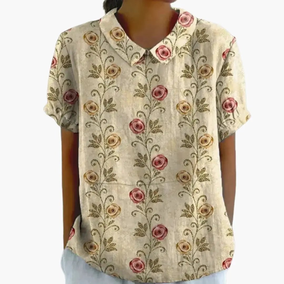 Women’s Vintage Floral Collared Casual Blouse