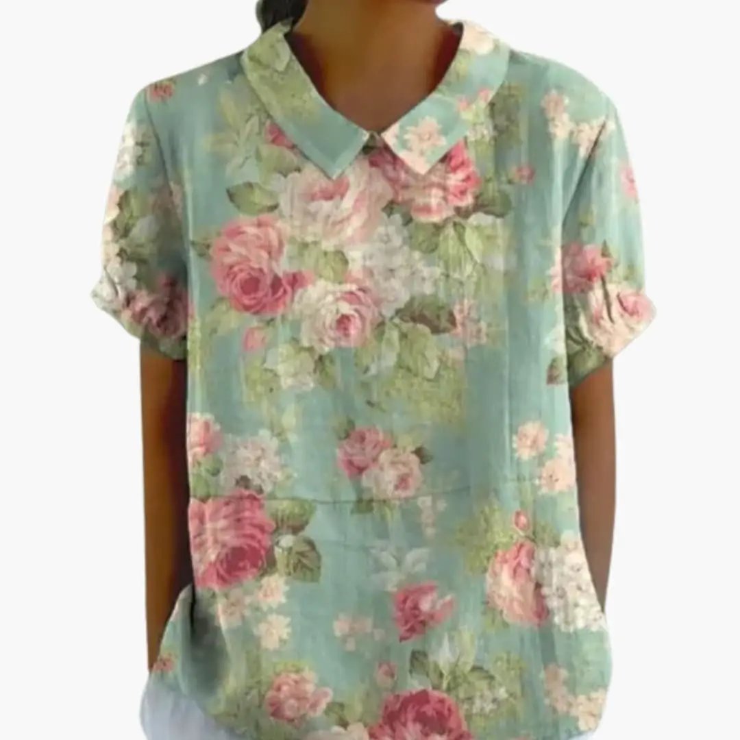 Women’s Vintage Floral Collared Casual Blouse