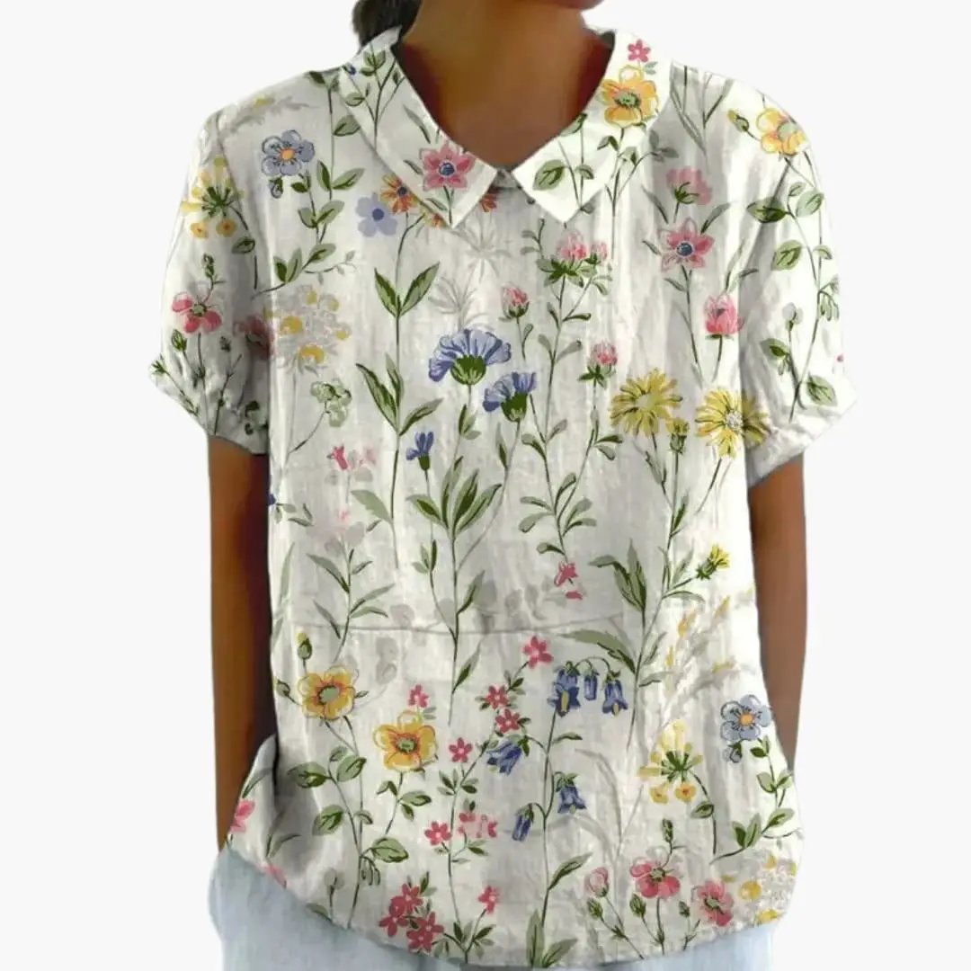 Women’s Vintage Floral Collared Casual Blouse