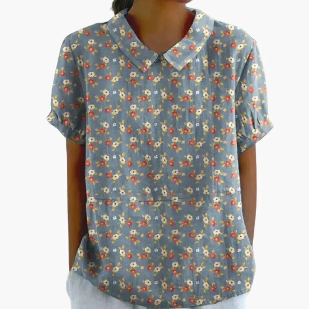 Women’s Vintage Floral Collared Casual Blouse