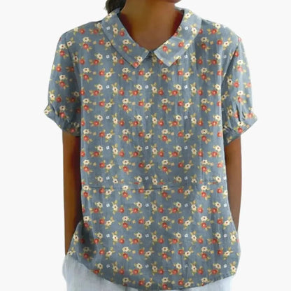 Women’s Vintage Floral Collared Casual Blouse