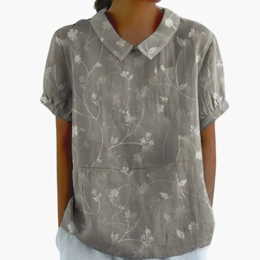 Women’s Vintage Floral Collared Casual Blouse