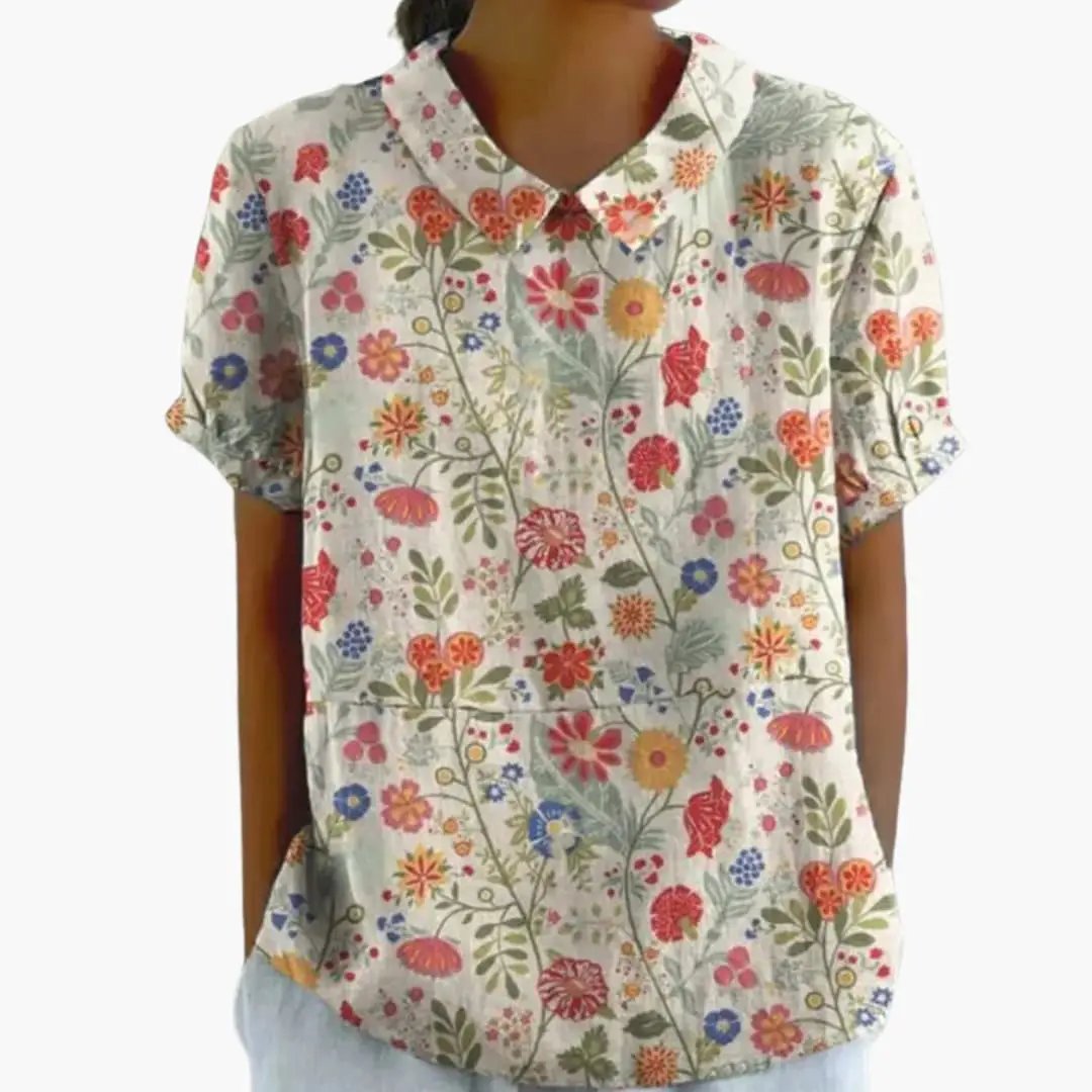 Women’s Vintage Floral Collared Casual Blouse