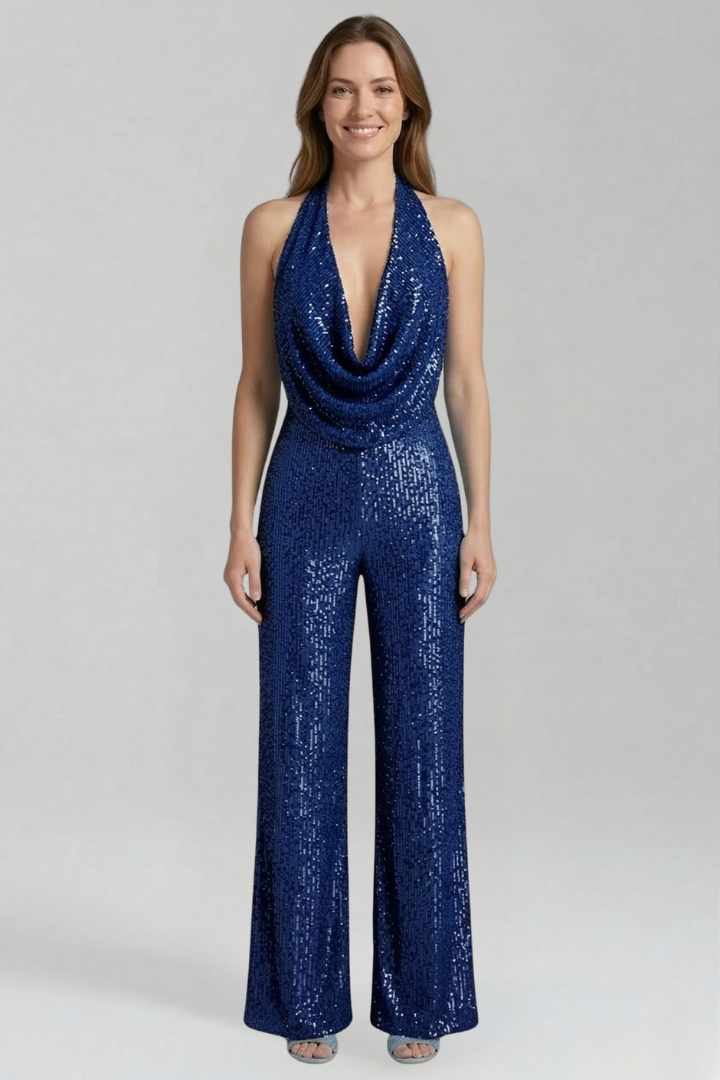 Women's Halter Jumpsuit Wide Leg Textured Sleeveless