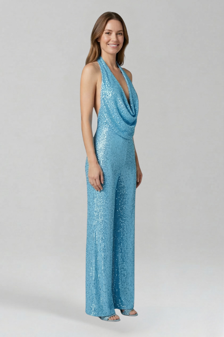 Women's Halter Jumpsuit Wide Leg Textured Sleeveless