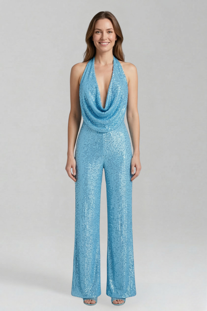Women's Halter Jumpsuit Wide Leg Textured Sleeveless
