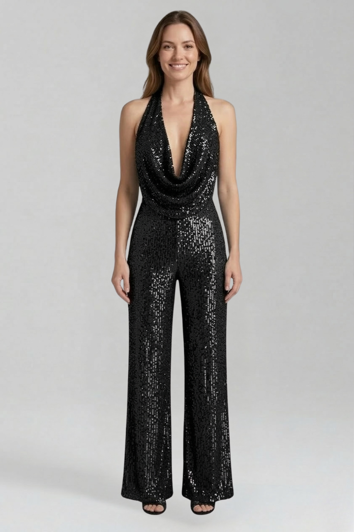 Women's Halter Jumpsuit Wide Leg Textured Sleeveless