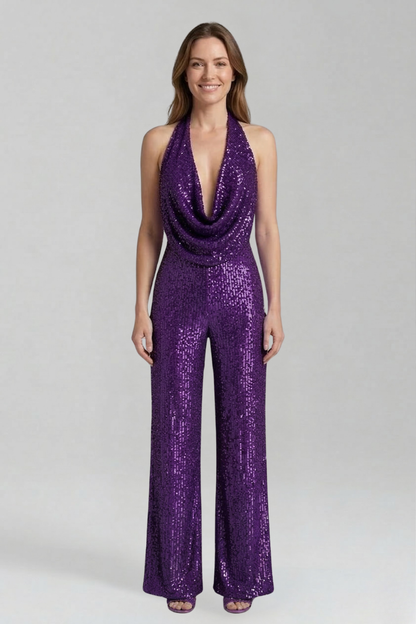 Women's Halter Jumpsuit Wide Leg Textured Sleeveless