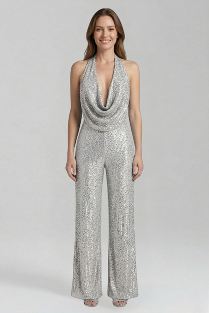 Women's Halter Jumpsuit Wide Leg Textured Sleeveless