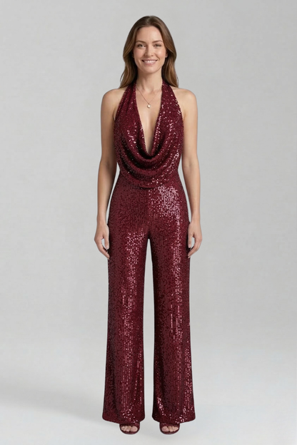 Women's Halter Jumpsuit Wide Leg Textured Sleeveless