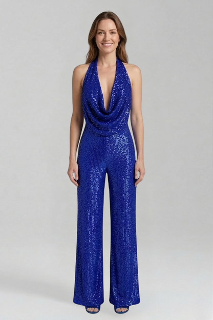 Women's Halter Jumpsuit Wide Leg Textured Sleeveless