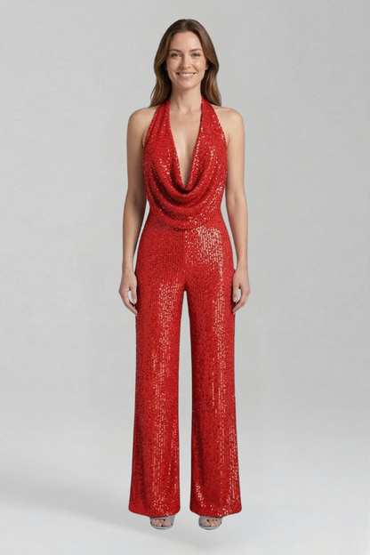 Women's Halter Jumpsuit Wide Leg Textured Sleeveless