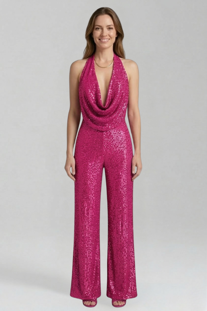 Women's Halter Jumpsuit Wide Leg Textured Sleeveless