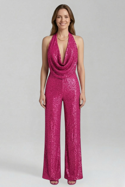 Women's Halter Jumpsuit Wide Leg Textured Sleeveless