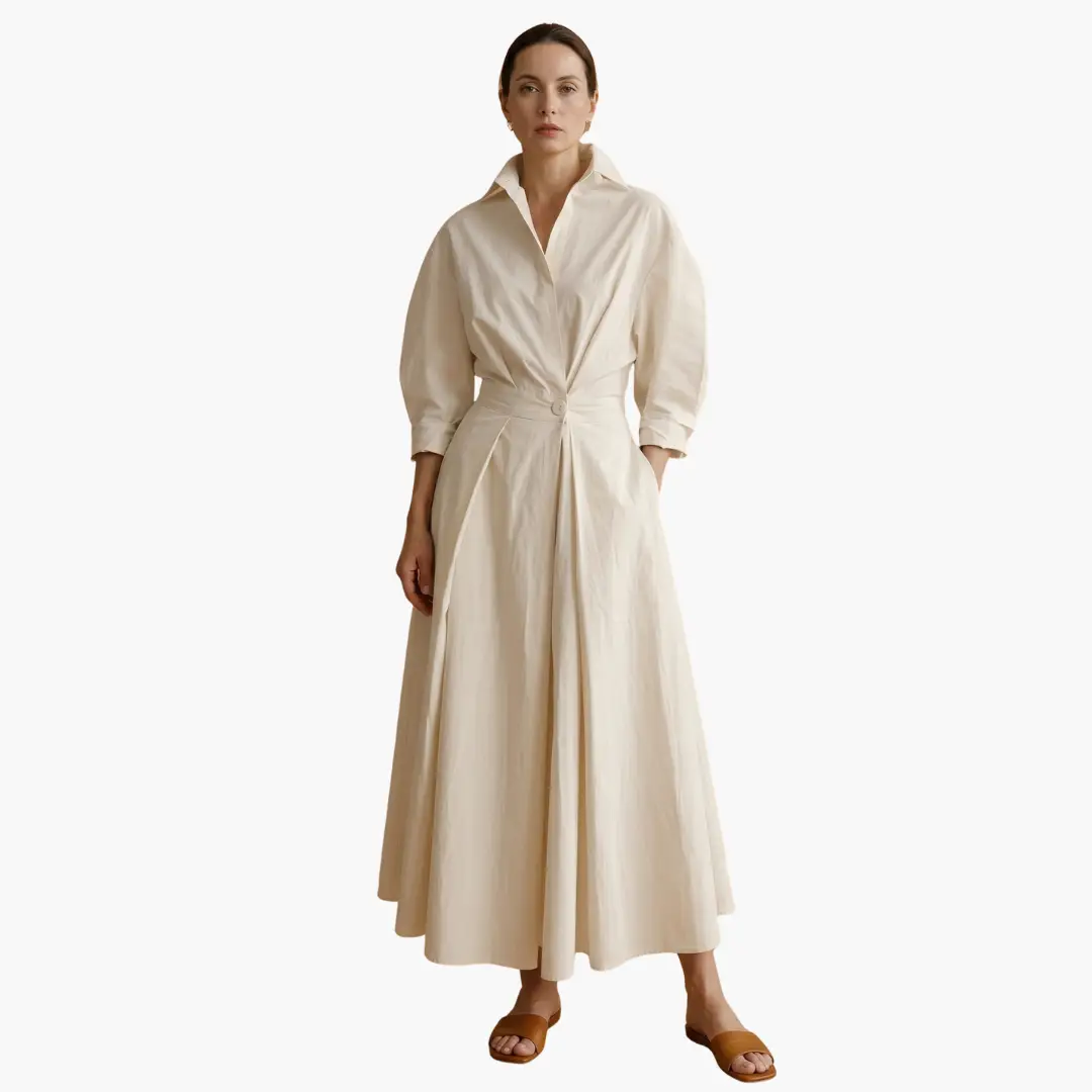 Elegant Long Sleeve Flared Maxi Dress