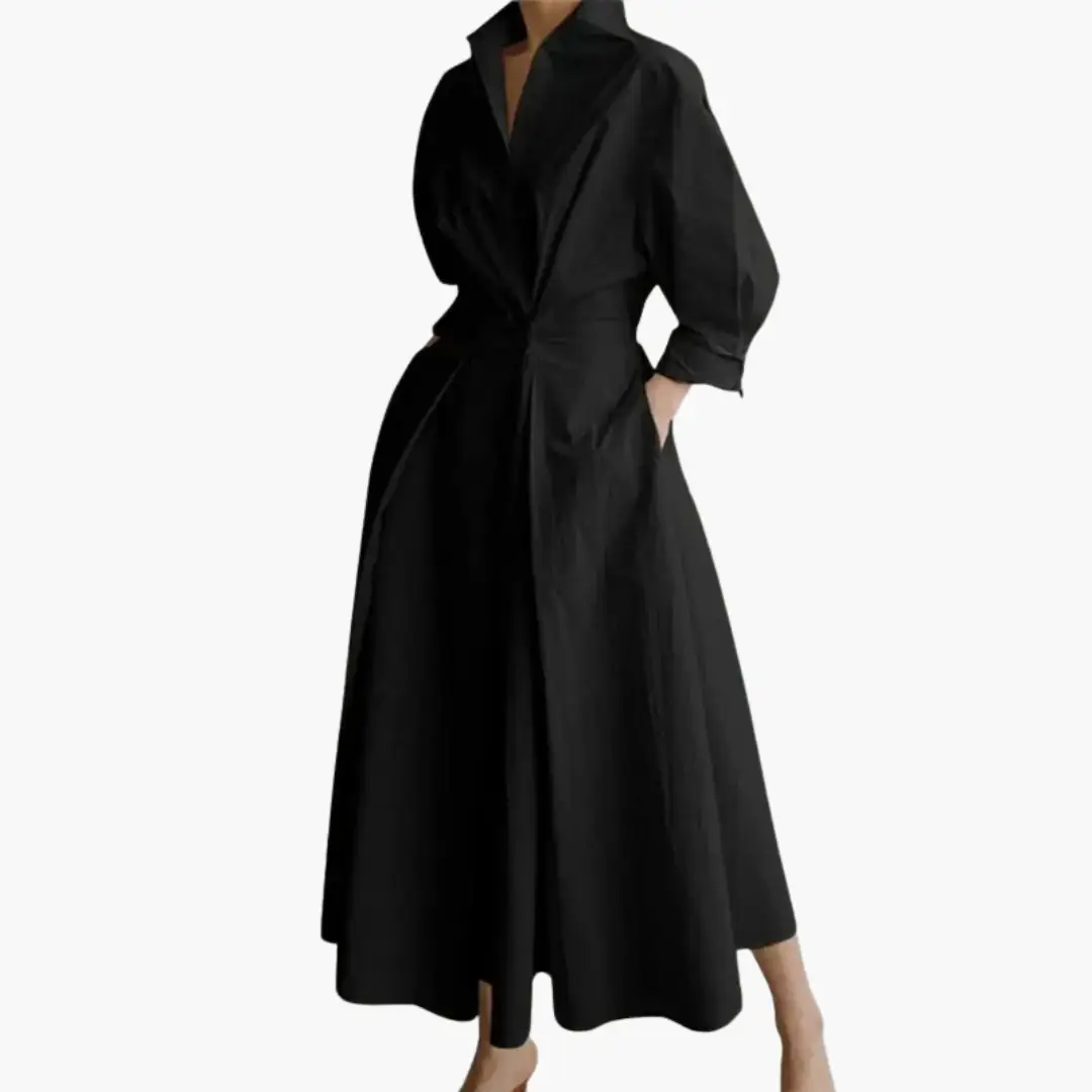 Elegant Long Sleeve Flared Maxi Dress